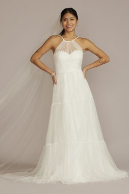 Halter Tulle Tall Wedding Gown with Tiered Skirt 4XLWG4050