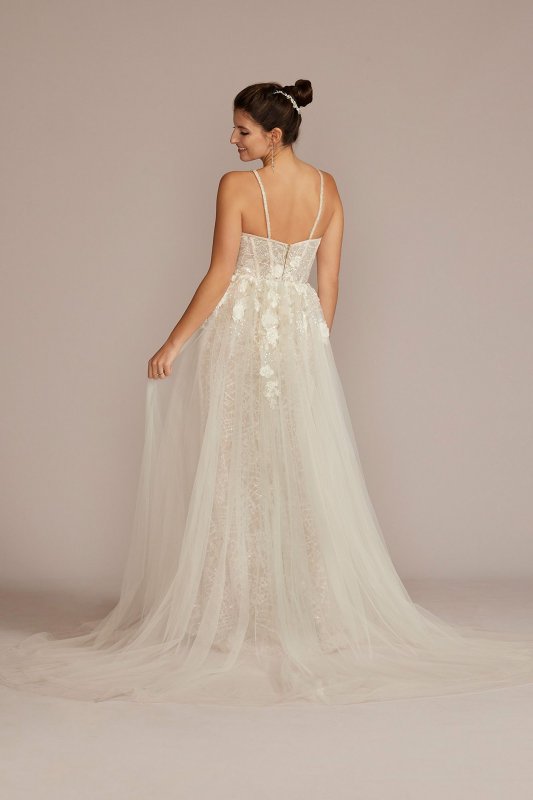 Lace Sheath Petite Wedding Gown with Overskirt 7SWG916
