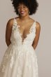 Illusion Plunge V-Neck Lace Plus Size Wedding Gown 8CWG924