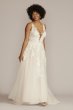 Illusion Plunge V-Neck Lace Plus Size Wedding Gown 8CWG924