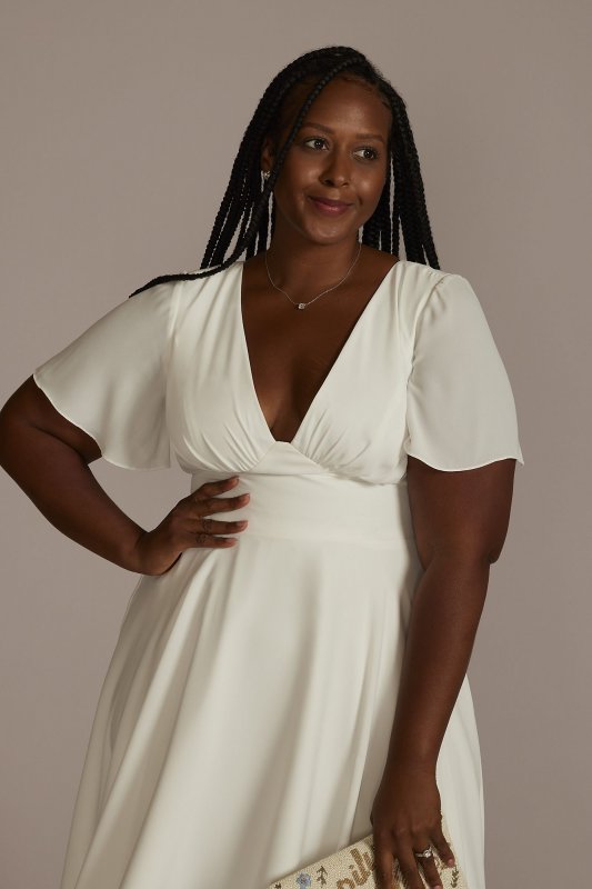 Flutter Sleeve Tea-Length Plus Size Dress 9SDWG1047