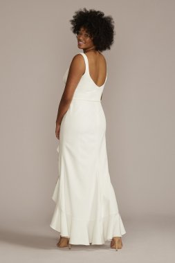 Crepe Plus Size Wedding Dress with Ruffle Skirt 9SDWG1052