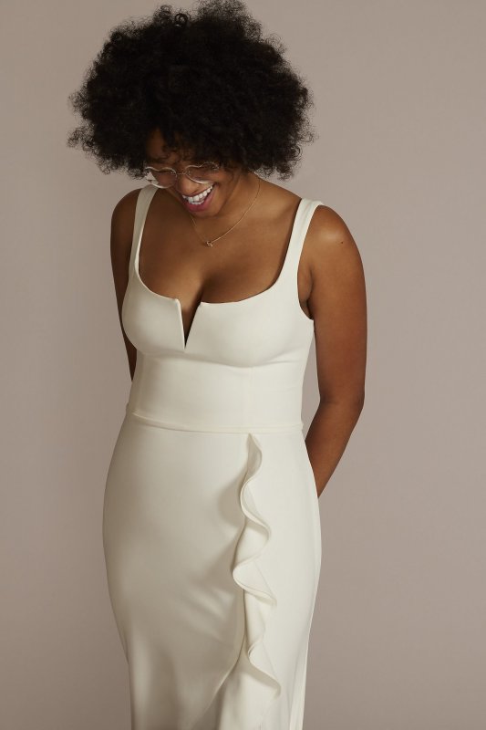 Crepe Plus Size Wedding Dress with Ruffle Skirt 9SDWG1052