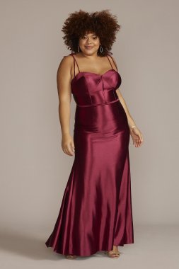 Plus Size Allover Stretch Satin Corset Sheath Gown D24NY22021W