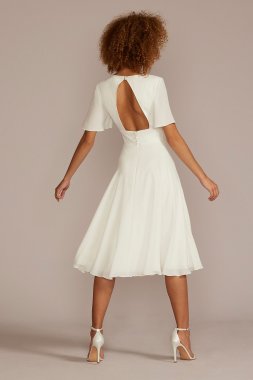 Chiffon Flutter Sleeve Tea-Length Dress SDWG1047