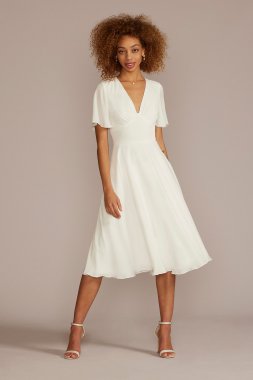 Chiffon Flutter Sleeve Tea-Length Dress SDWG1047