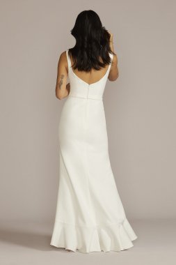 Crepe Tank Sheath Wedding Dress with Ruffle Skirt SDWG1052