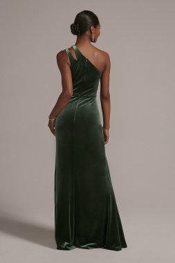 Cutout One-Shoulder Velvet Gown with Skirt Slit WBM2798V1