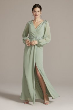 Embellished Chiffon Gown with Long Sleeves WBM2815