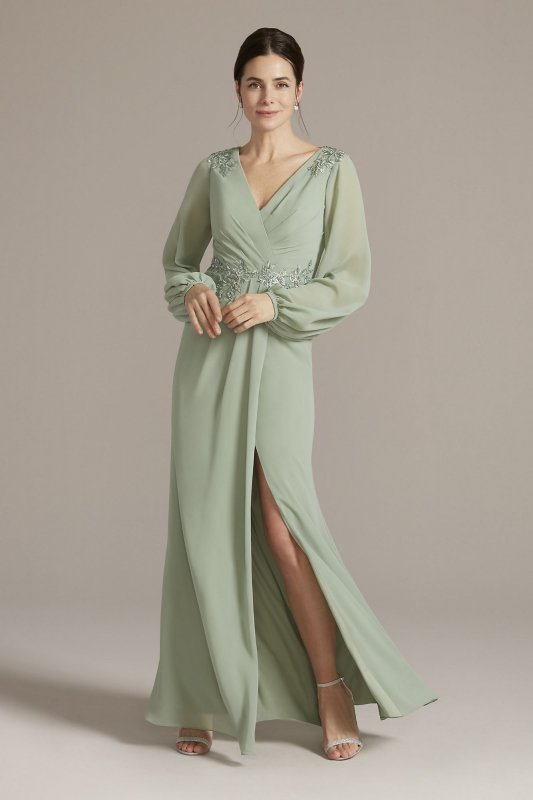 Embellished Chiffon Gown with Long Sleeves WBM2815