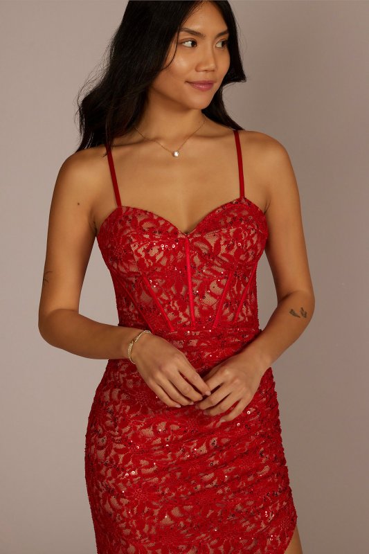 Allover Lace Corset Sheath with Side Slit WBM2897