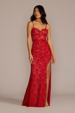 Allover Lace Corset Sheath with Side Slit WBM2897