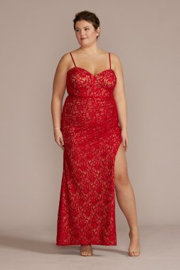 Plus Size Allover Lace Corset Sheath with Slit WBM2897W