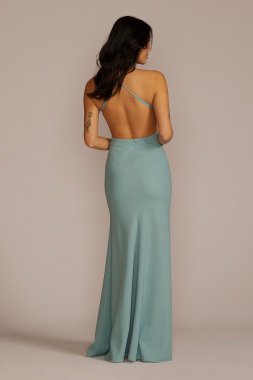 Halter Crepe A-line with Waist Cutouts WBM2997