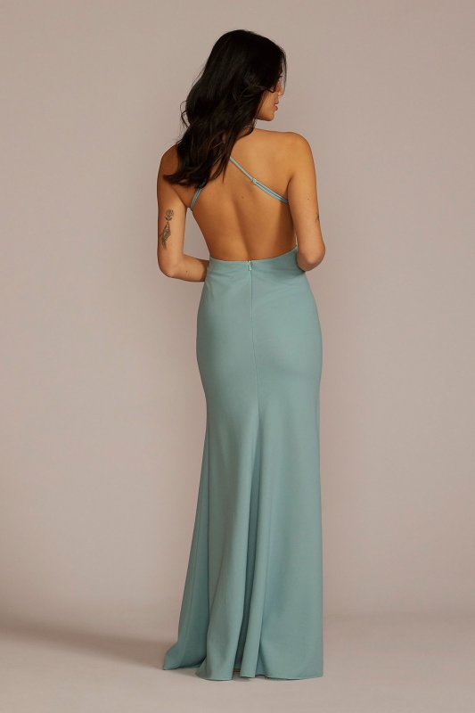 Halter Crepe A-line with Waist Cutouts WBM2997