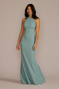 Halter Crepe A-line with Waist Cutouts WBM2997