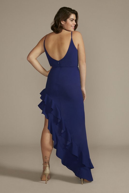 Plus Size Asymmetrical Ruffled Slit Crepe Dress WBM3021V1W