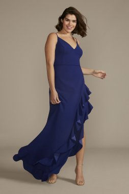 Plus Size Asymmetrical Ruffled Slit Crepe Dress WBM3021V1W