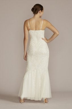 Allover Floral Beaded Godet Sheath Wedding Dress WGIN5113