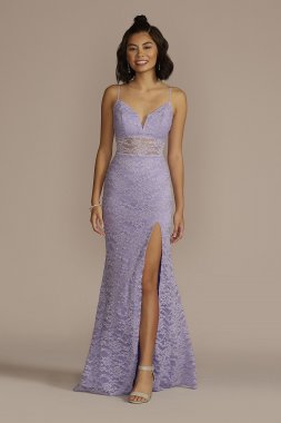 V-Neck Glitter Lace Sheath with Illusion Waist 3050JD2A