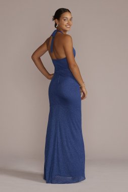 Ruched Glitter Crepe Halter Dress with Slit 8729EU4A