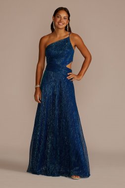 One Shoulder Metallic A-Line Dress with Cutout A25539