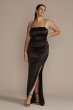 Double Strap Satin Square Neck Dress with Slit AKC4310