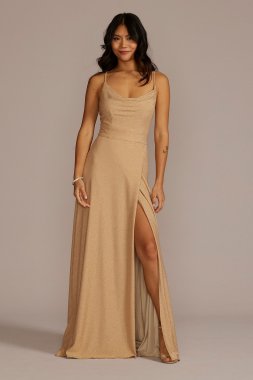 Metallic Cowl Neck Dress with Lace-Up Back D21NY2129