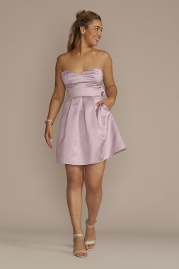 Short Strapless Satin A-line Dress with Bow D24NY22468