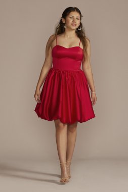 Sweetheart Satin Bubble Hem Mini A-Line Dress D24NY22486