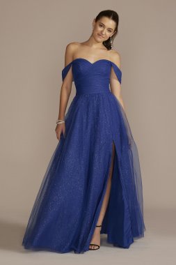 Off-the-Shoulder Glitter Tulle Ball Gown D24NY23014