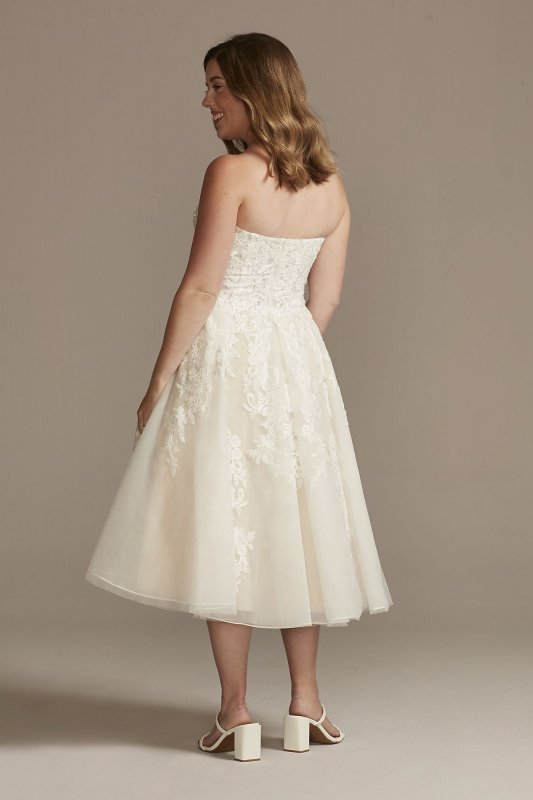 Sheer Lace and Tulle Tea-Length Wedding Dress MIDWG3861