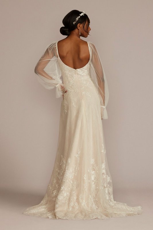 Allover Lace Billow Sleeve Tall Plus Wedding Dress MS251261