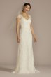Cap Sleeve V-Neck Beaded Lace Sheath Wedding Dress MS251268