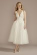 Tea-Length Plunging Neckline Lace Wedding Dress SDWG1134