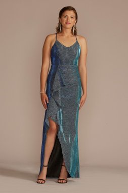 Iridescent Ruffle Dress with Lace-Up Back WBM3312