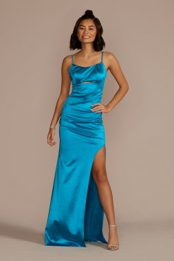 Scoop Neck Stretch Satin Sheath with Cutout WBM3390