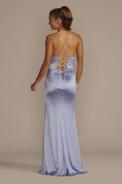 Satin Sheath Dress with Lace-Up Back WBM3462