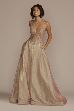 Iridescent Ball Gown with Illusion Lace Applique WBM3512