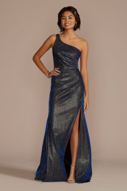 One-Shoulder Glitter Metallic Ruched Dress WBM3553