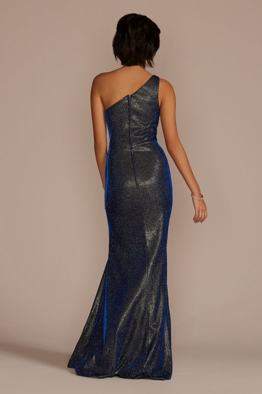 One-Shoulder Glitter Metallic Ruched Dress WBM3553
