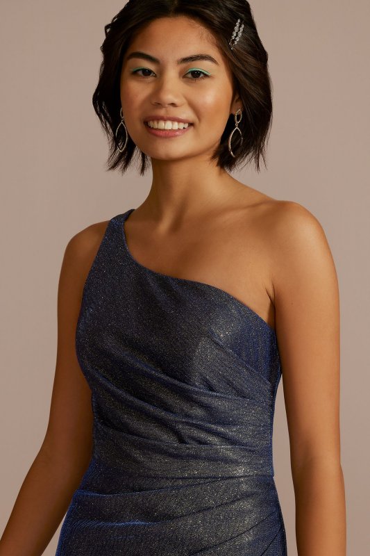 One-Shoulder Glitter Metallic Ruched Dress WBM3553
