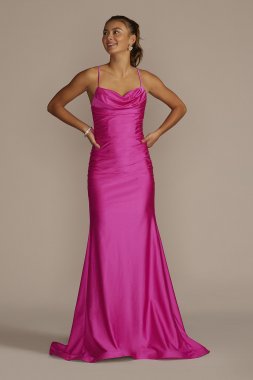 Cowl Neck Stretch Satin Mermaid Trumpet Dress WBM3576