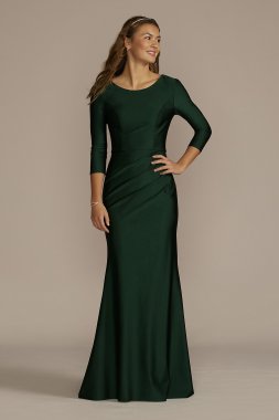 Long Stretch Satin Three-Quarter Sleeve Sheath WBM3734