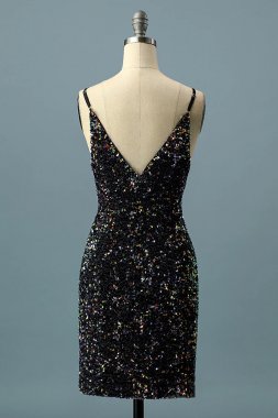 Glitter Black Bodycon Sequins Short Homecoming Dress E202283181