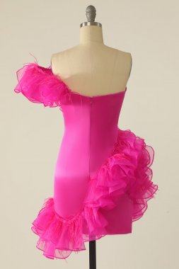 Fuchsia Sweetheart Short Homecoming Dress with Ruffles E202283186
