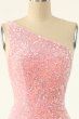 Pink One Shoulder Sequins Tight Homecoming Dress E202283188