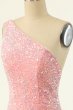 Pink One Shoulder Sequins Tight Homecoming Dress E202283188