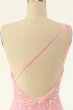 Pink One Shoulder Sequins Tight Homecoming Dress E202283188
