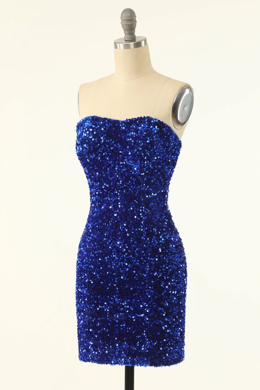 Royal Blue Sweetheart Sequins Tight Homecoming Dress E202283189